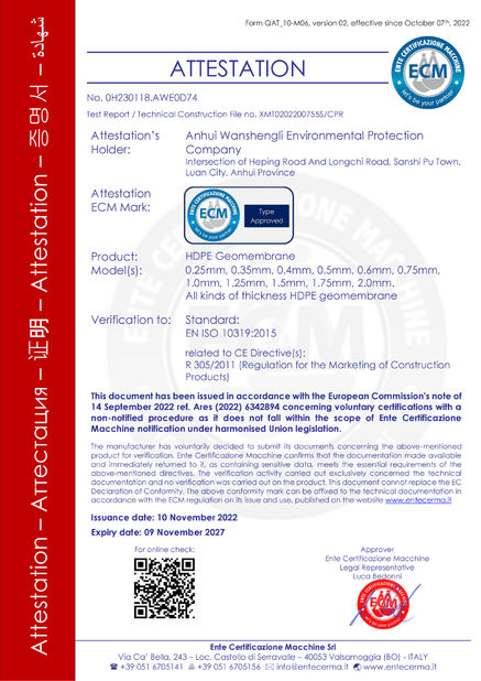 КИТАЙ Anhui Wanshengli Environmental Protection Co., Ltd Сертификаты